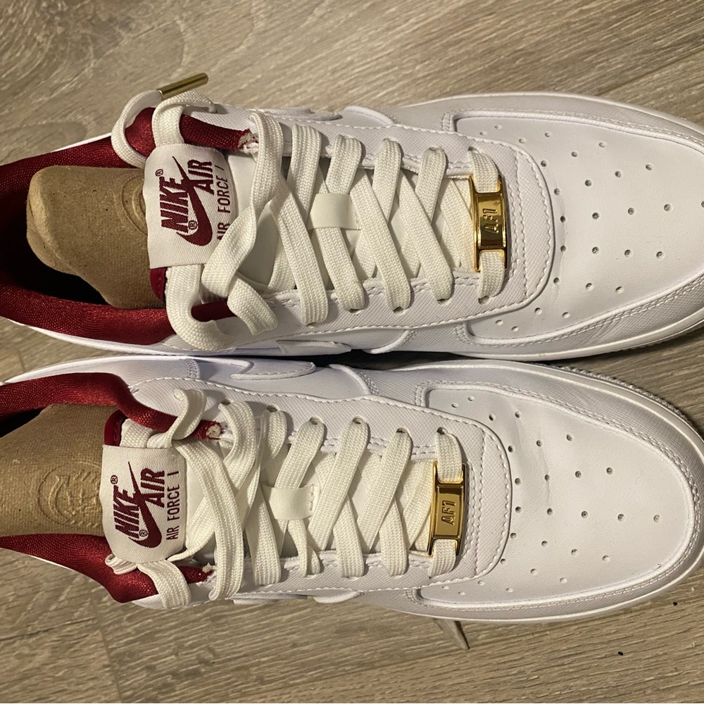 Nike Air Force 1 White and Red Sneakers